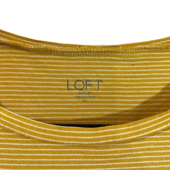 LOFT Yellow Striped Blouse Size XL Short Chiffon Sleeves Round Neckline Pullover - Picture 5 of 5